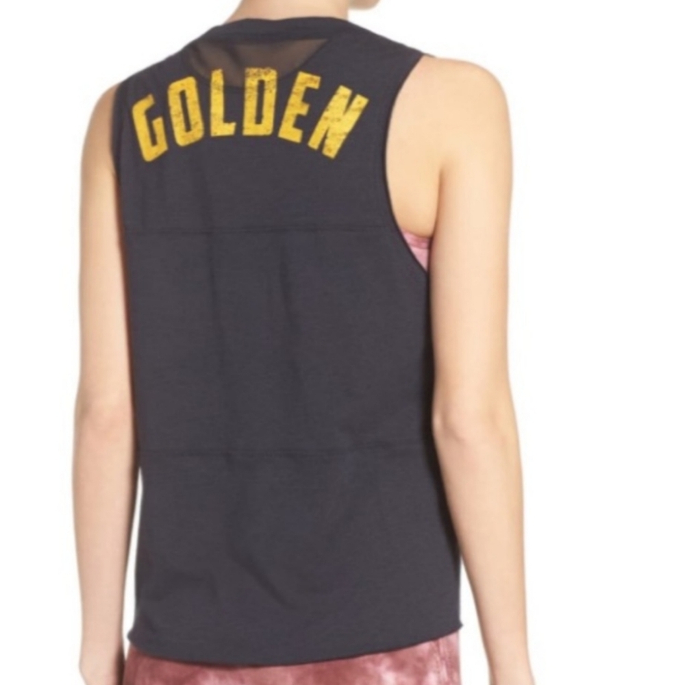 Free People Home Run Golden Muscle Mesh Work Out Tee Tank Sz M New with tags